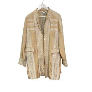 Vintage SANDY STARKMAN Tan Lace Trim Cotton Lightweight Boho Artsy Jacket Sz XL